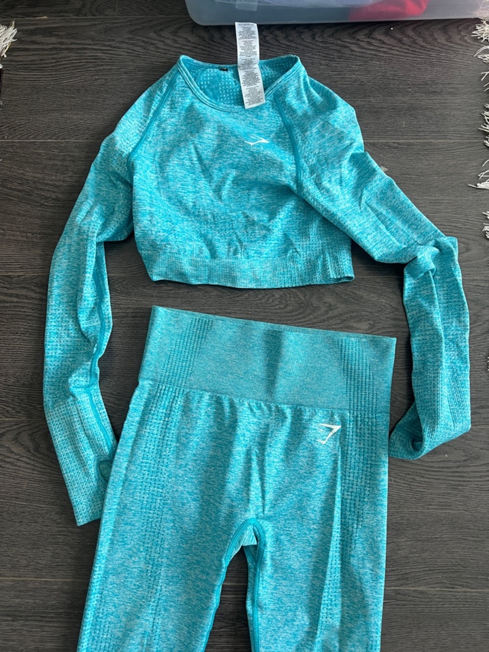 Gymshark Teal Seamless Long Sleeve Crop Top & High Waist Leggings Set